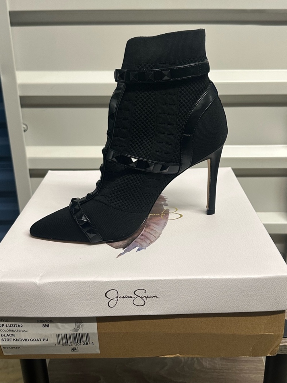 Jessica Simpson Black Pointed Knit Studded Ankle Bootie NIB